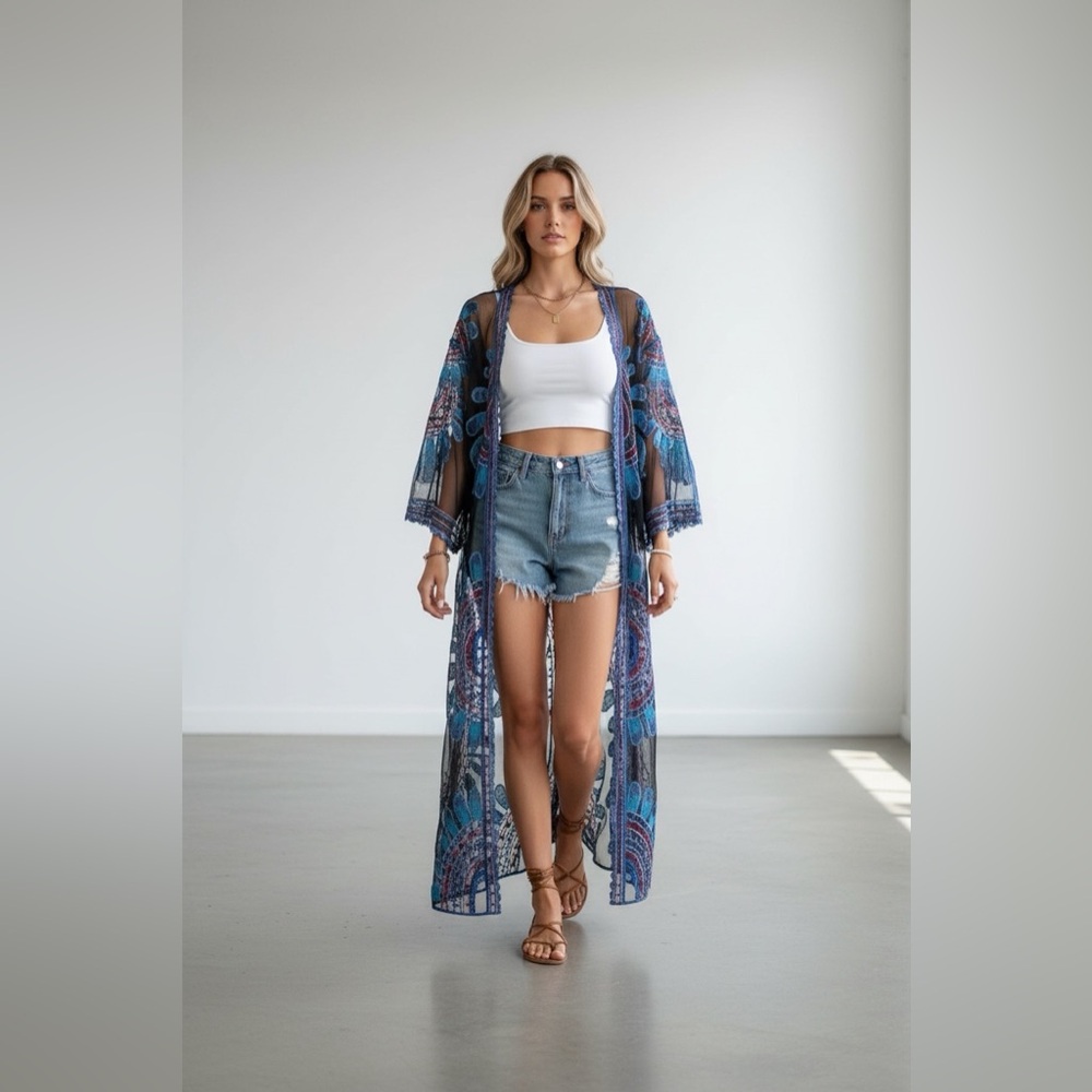 🔆| Euro Style Mar Azul Kimono Swim Coverup with Long Sleeves